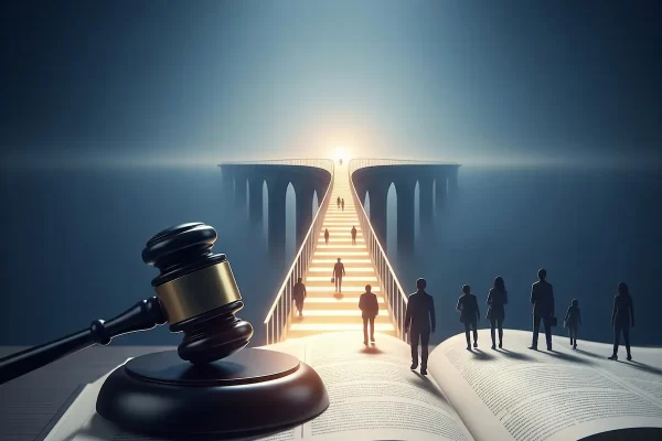 Criminal-Immigration defense lawyer gavel and law book representing legal pathways.